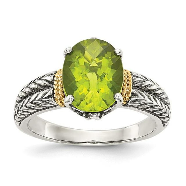 Sterling Silver with 14K Yellow Gold Antiqued Peridot Ring - Size 8