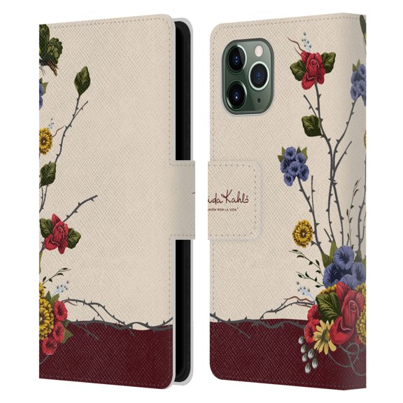 Head Case Designs Officially Licensed Frida Kahlo Red Florals Shrub Leather Book Wallet Case Cover Compatible with Apple iPhone 11 Pro