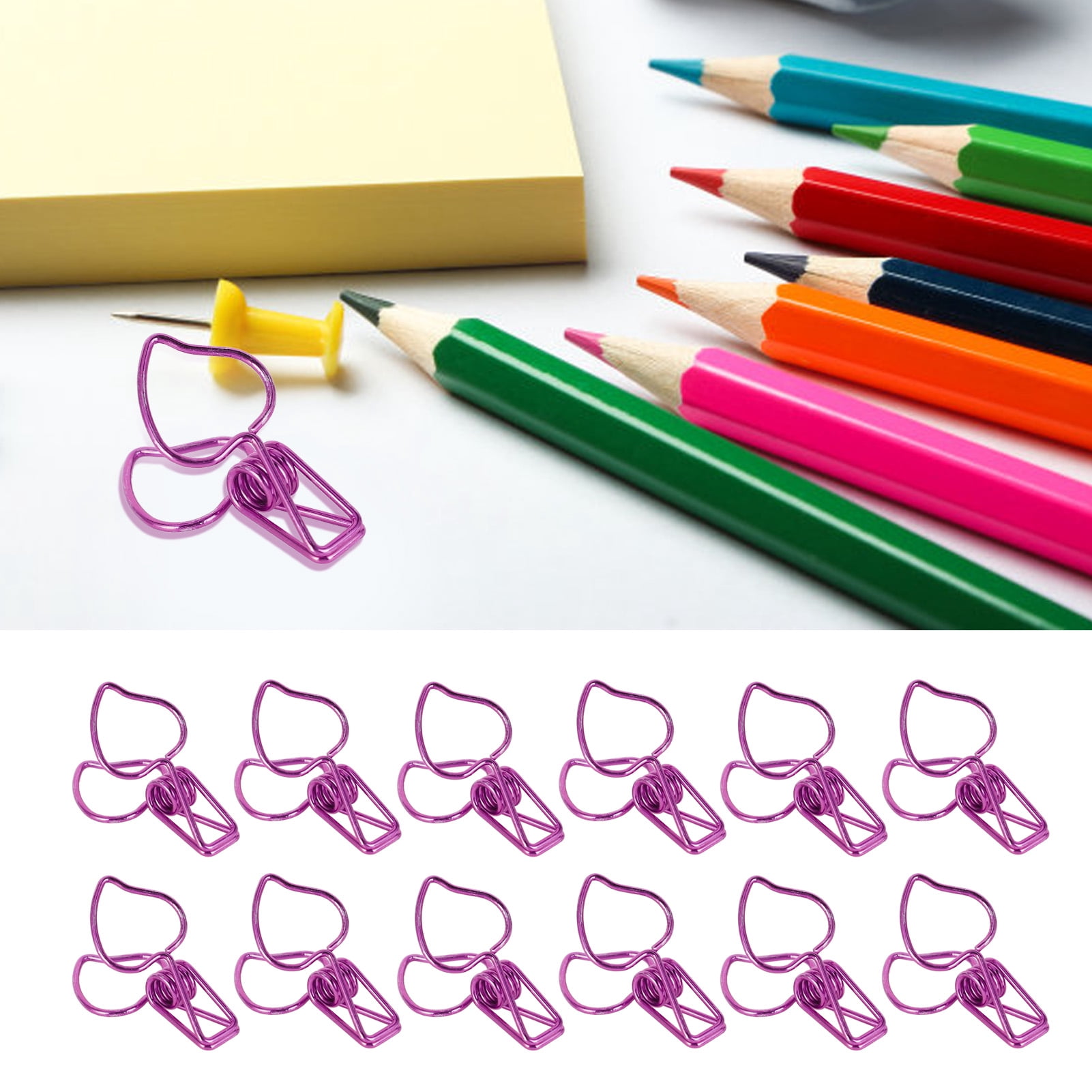 M Buder 100pcs Binder Clips Cute Cartoon Peach Shape Metal Long Tail Clips Office Account Paper Clamps, Purple (7.87 inches / 20 cm)