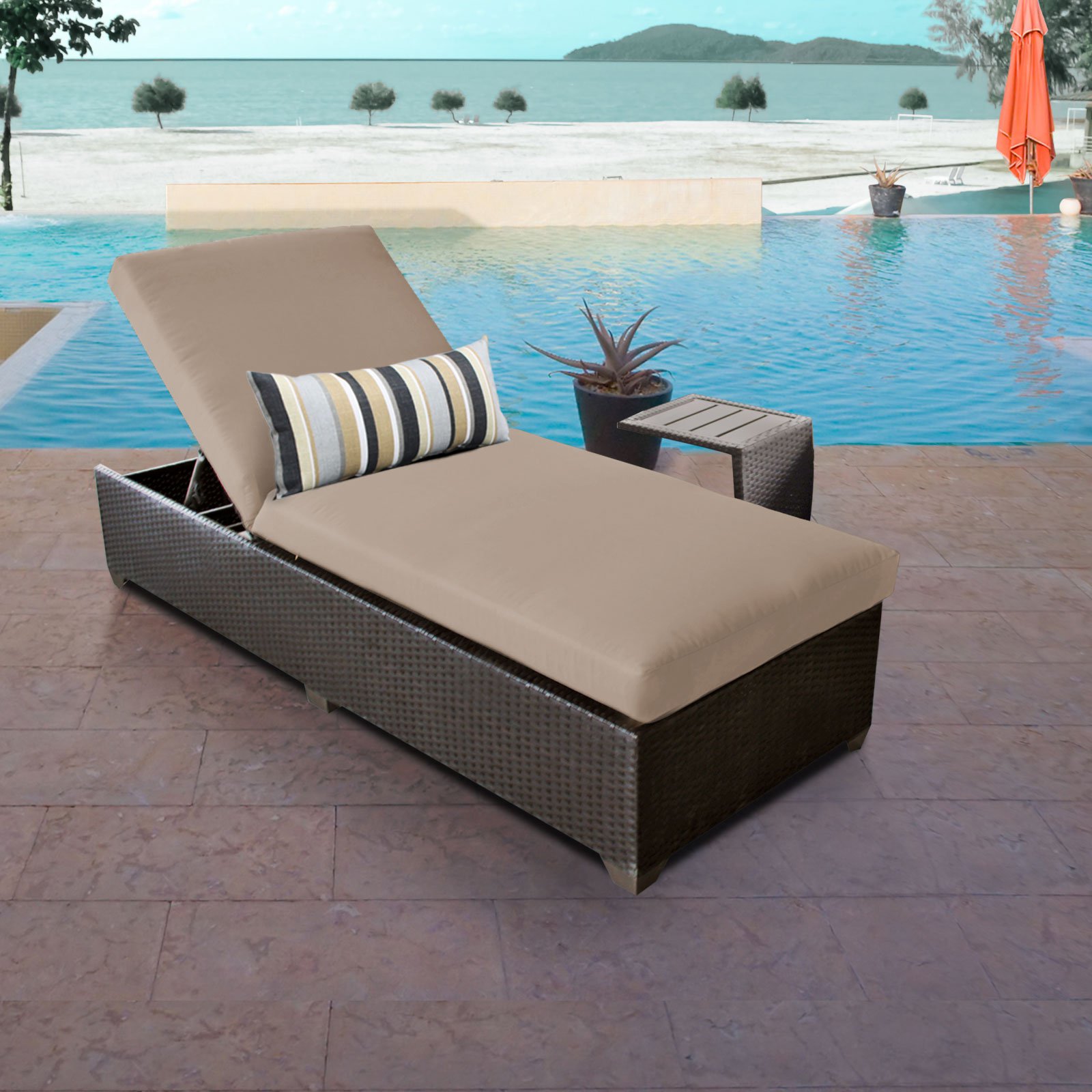 TK Classics Barbados Wicker Patio Chaise Lounge with Optional Side Table - image 5 of 10