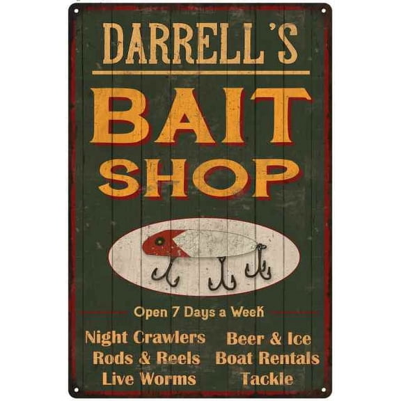 DARRELL'S Green Bait Shop Man Cave 8 x 12 High Gloss Metal 208120027168