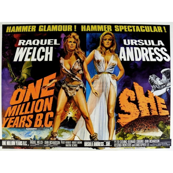 One Million Years B.C. 1966 She 1965 From Left: Raquel Welch Ursula Andress Us Lobbycard Movie Poster Masterprint (14 x 11)