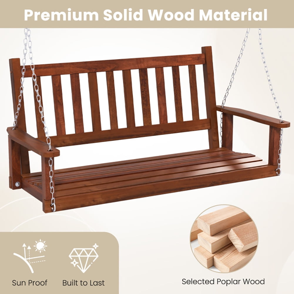 Aimee Lii 2-Person Wooden Outdoor Porch Swing with 500 lbs Weight Capacity, Swing Chair Outdoor, Brown