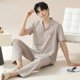 thumbnail image 1 of Pijamas finos de algodón de verano para hombre, pantalones largos de manga corta, conjunto de ropa para el hogar, ropa de dormir cómoda y transpirable de talla grande, 1 of 5