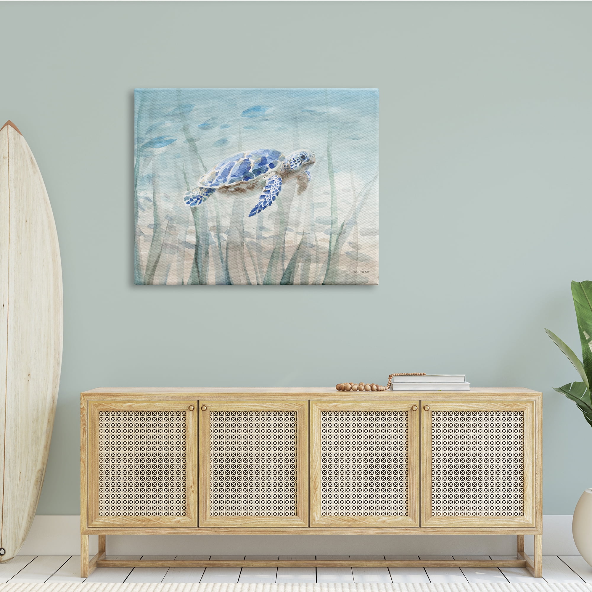 Stupell Industries Baby Sea Turtle Blue Speckled Aquatic Animal Ocean, 48 x 36, Design by Danhui Nai
