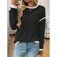 thumbnail image 2 of Women'S 2025 Fall Crew Neck Long Sleeve Oversized Color Block Sweaters Ribbed Knit Side Slit Pullover Black & Gray M, 2 of 7