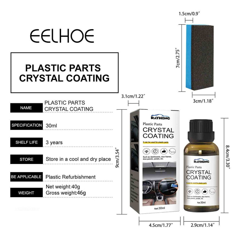 Crystal Coating for Car Plastic Parts, Plastic Parts Crystal Coating with Sponge, Plastic Repairer for Cars Resists, Long Duration, Easy to Use, Great