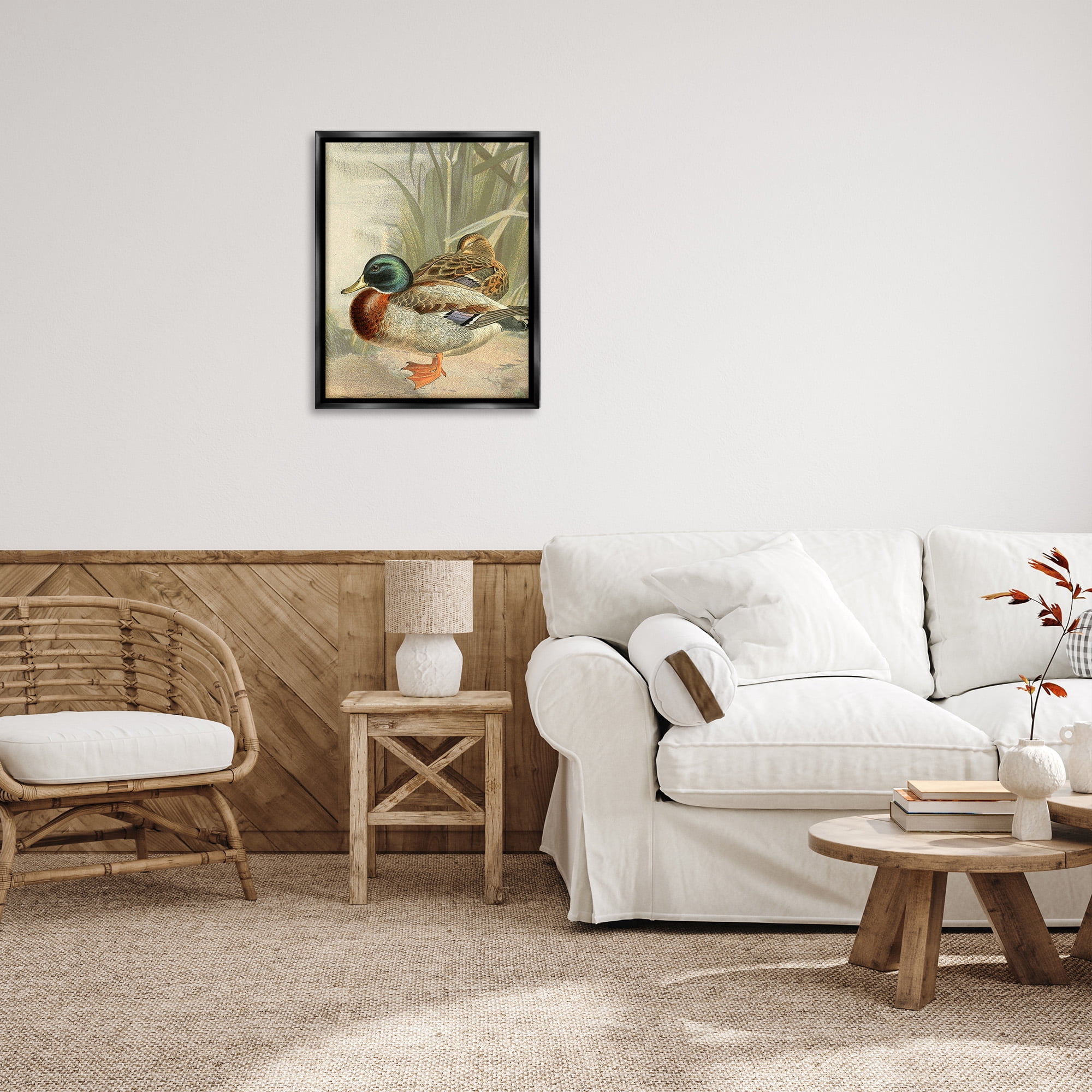 Stupell Industries Pond Ducks Relaxing Animals & Insects Painting Black Floater Framed Canvas Art Print Wall Art, 25 x 31