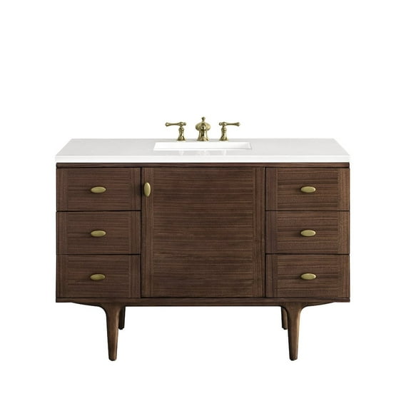 James Martin Vanities 48" Single Vanity, Mid-Century Walnut w/ 3 CM White Zeus Top
