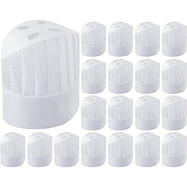 Gorro de chef desechable, 20 unidades, gorro de cocina ajustable para cocina, hogar, restaurante, catering, gorros de chef, gorros de cocina elásticos no tejidos (blanco)
