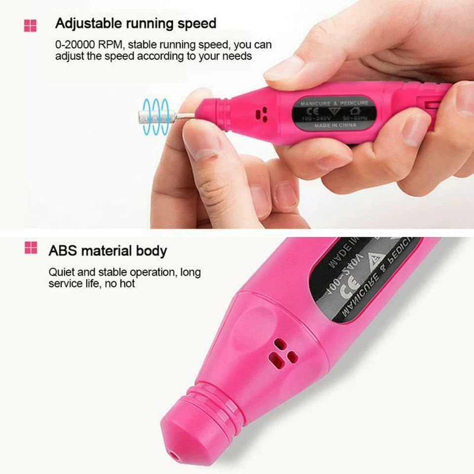 Electric Drill Nail File Acrylic Art Bits Manicure Pedicure Portable Machine Kit