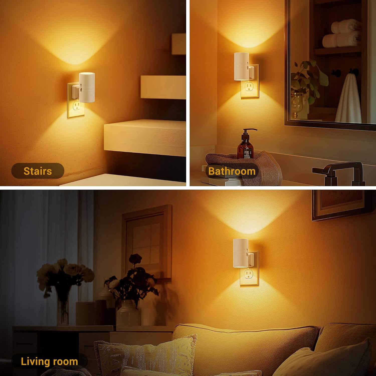 RGHJAR-Amber Night Lights Plug into Wall, Dimmable Night Light Plug in, Modern Night Lights Auto On/Off, Amber Night Light 2000K, 0-100LM Adjustable Brightness Nightlight for Hallway Bedroom, 2 Pack