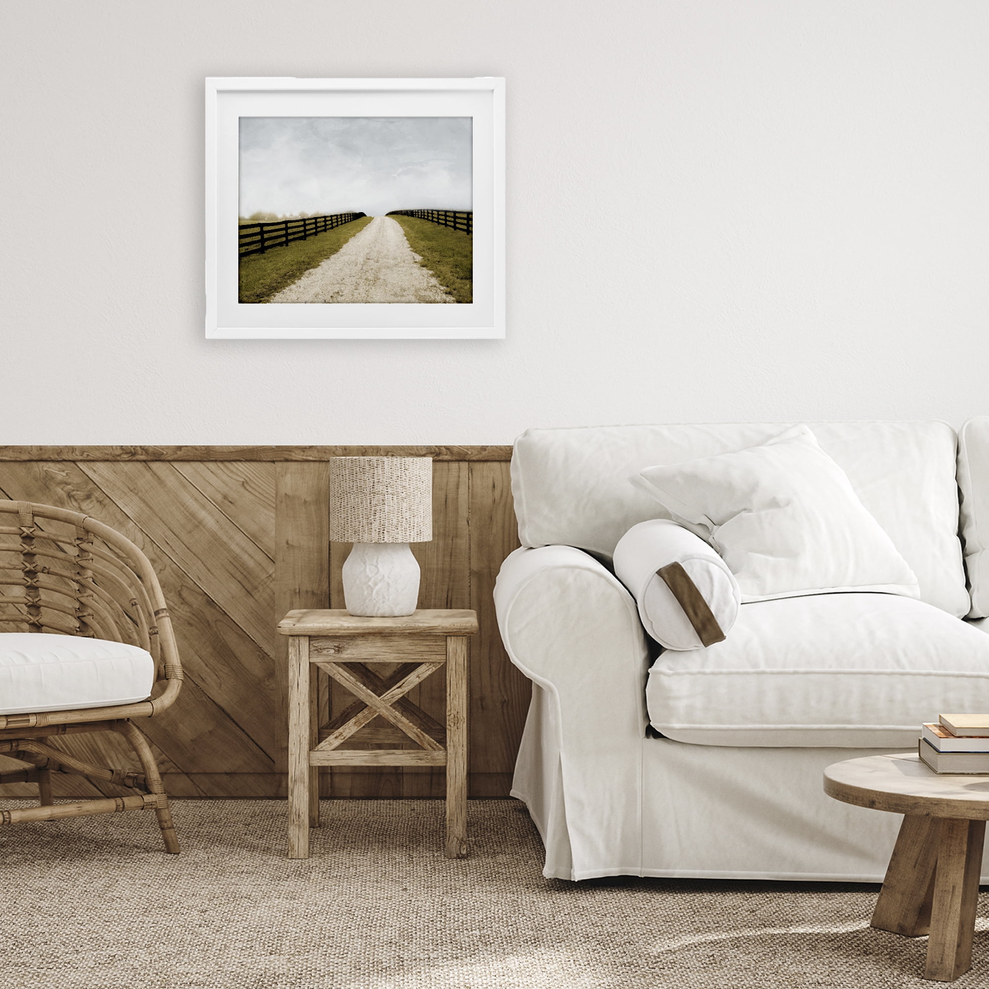Stupell Industries Fenced Countryside Lane White Framed Print Under Glass, design by Ynon Mabat