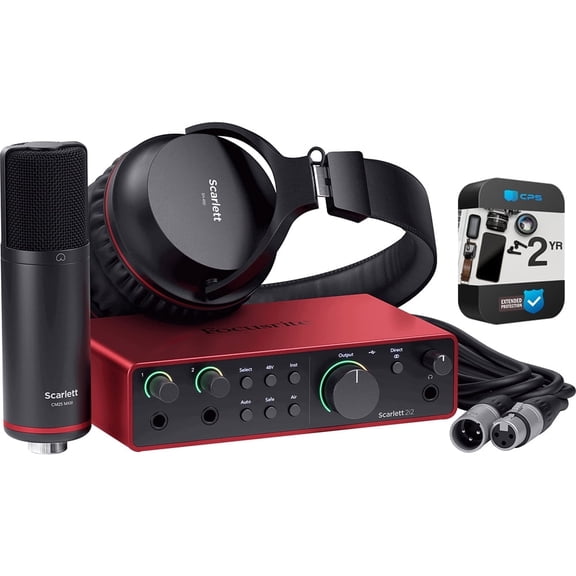 Focusrite Scarlett 2i2 Studio 4th Gen Audio Interface Bundle with Mic, Headphones Bundle (AMS-SCARLETT-2I2-STU) with 2YR CPS Enhanced Protection Pack