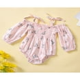 thumbnail image 3 of Baby Romper Floral Print Manches 3/4 Design Double Côté Liens Bretelles Bas Fermeture à Pression Mignon Combinaison, 3 of 7