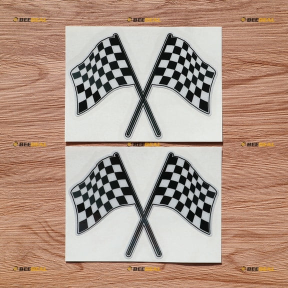 Checkered Flags Crossed Car Decal Vinyl Sticker - 2 Pack Reflective, 5 Inches