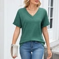 thumbnail image 5 of Annhoo Short Sleeve Shirts for Women Summer Elegant V Neck Plain Tshirt Basic Solid Color Business Casual Tops, 5 of 5