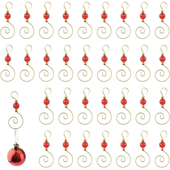 60PCS Christmas Ornament Hooks, S-Shaped Metal Hooks, Decorative Hook with Crystal Beads for Hanging Ornaments, Decorations, Christmas Stockings