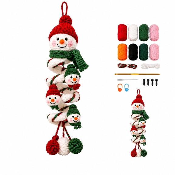 All‑inclusive DIY Crochet Kit for Multi Snowman Spiral Ornament Handcraft Supplies for Crafting Unique Christmas Tree Hanging Decor (C)
