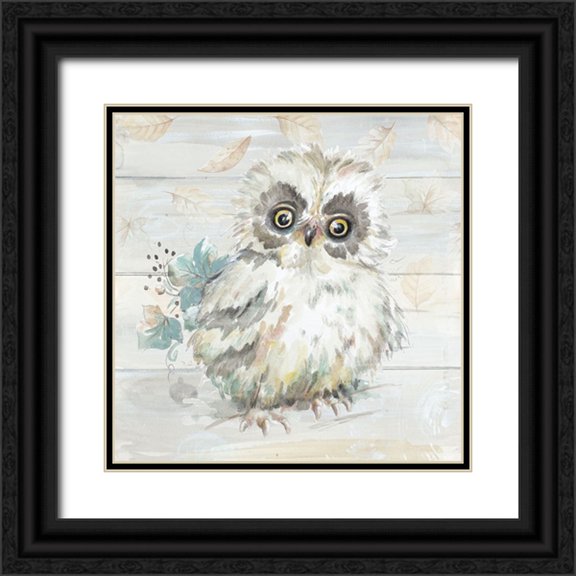 Pinto, Patricia 12x12 Black Ornate Wood Framed with Double Matting Museum Art Print Titled - Baby Owl Amongst the Falling Leaves