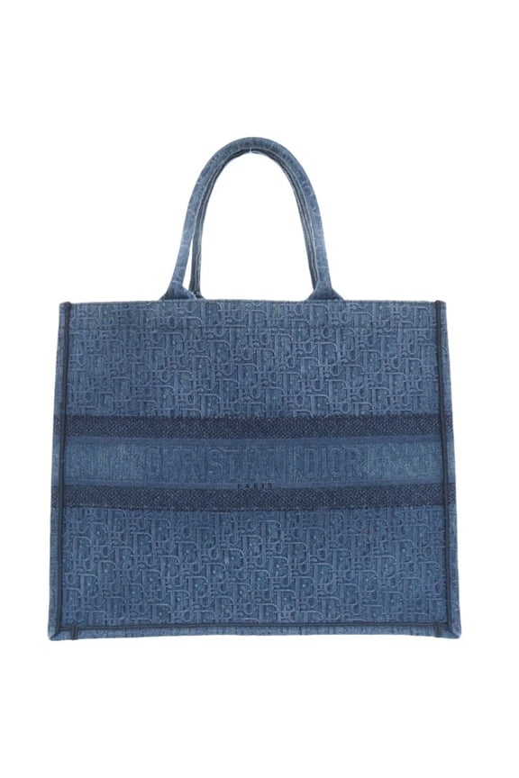 Pre-Owned Christian Dior Oblique Book Tote Large M1286ZWAL Denim Blue Bag 0150 (Good)