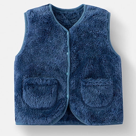 AWZXDE Boys And Girls Warm Winter Vest Baby Solid Color Inner Wear Autumn Winter Versatile For Children Cozy Cardigan Top Blue,6-12 Months