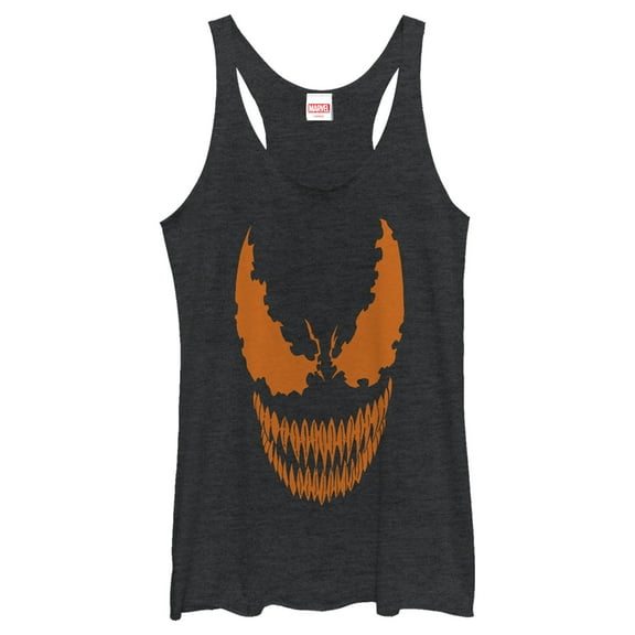 Women's Marvel Halloween Venom Scary Face Costume Racerback Tank Top Black Heather Large