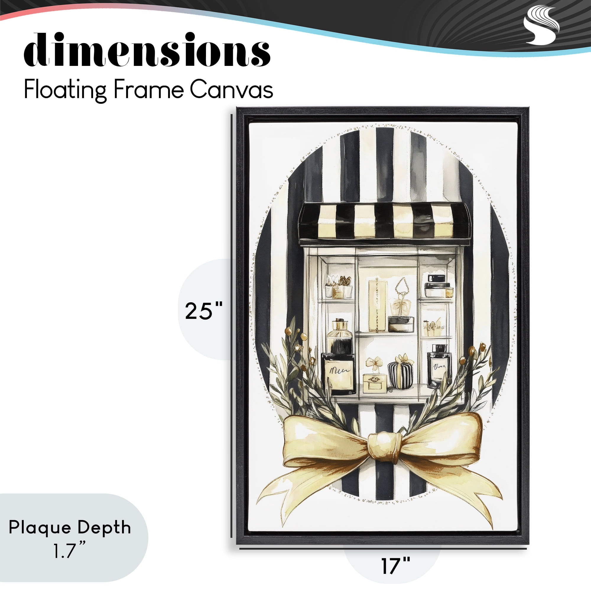 Stupell Industries Maison Perfume Window Display Black Framed Floater Canvas Wall Art, design by Petal Prints Design