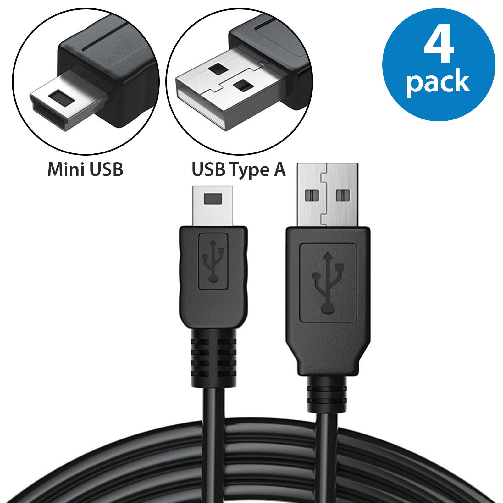 4 Pack USB A to Mini USB 3FT Data Sync Charger Cable For GPS Camera PS3