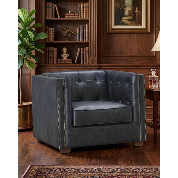 Crafters and Weavers Tuxedo Leather Arm Chair in Slate