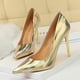 thumbnail image 2 of Zapatos de tacón alto y delgado para mujer, estilo de tacón de metal, superbrillante, de piel lacada, con boca poco profunda y punta puntiaguda, sexys, para discoteca, 2 of 5