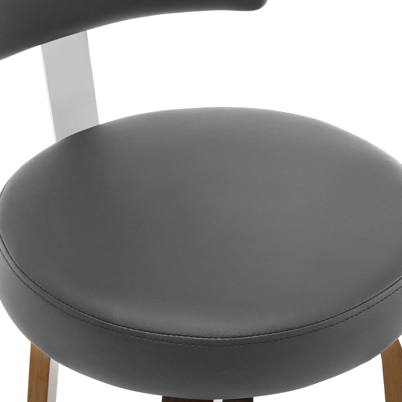 WOOW DEPOT PU Swivel Bar Stools Set of 1, 26" Seat Height Modern Upholstered Bar Chairs w/ Mid-back Round Seat Walnut Legs Leather Island Stools for Kitchen Counter