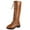 Brown, variant on Stylish Women's Knee-High Boots Zipper Squared Design Lace-Up Buckle Retro Footwear for Ladies