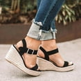 thumbnail image 4 of Cathalem Women Summer Large Size Wedge Buckle Belt Open Toe Slope Heel Weaving Sandals Black 40, 4 of 5
