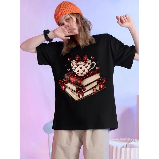 Teacher Valentine'S Day Print T-Shirt, Short Sleeve Round Neck Casual Top for Summer And Spring, Women'S Clothing Tee For Adult, Men, Women, Teen, Teenager, Adolescent, Youth