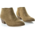 thumbnail image 2 of Soda Mug Natural Faux Suede Low Chunky Block Stacked Heel Western Ankle Booties (Natural Vegan Suede, 7.5), 2 of 4