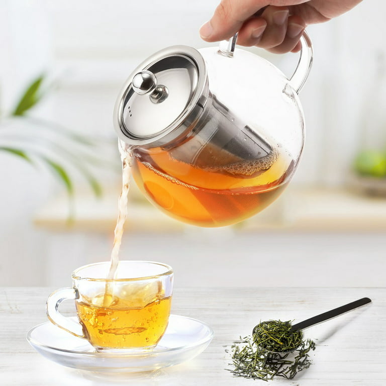 White Tea Kettle Glass Teapot with Handle Crystal Clear Stovetop Microwave  Safe Glass Teapot for Loose Leaf and Blooming Tea 600ML Small Clear Teapot