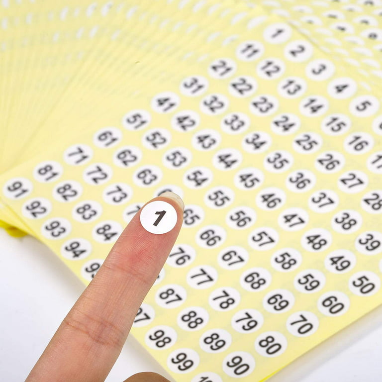 Number Stickers, 1-100 Round Number Labels Sticker Black on Yellow, 50  Sheets