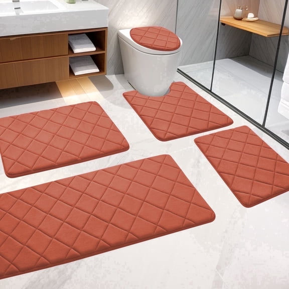 ChakmeOne 5 Piece Bathroom Rug Set Orange Bath Mat Set for Bathroom Floor Super Soft Absorbent Non Slip Bathroom Rug for Tub and Shower, Home Decor Accessories