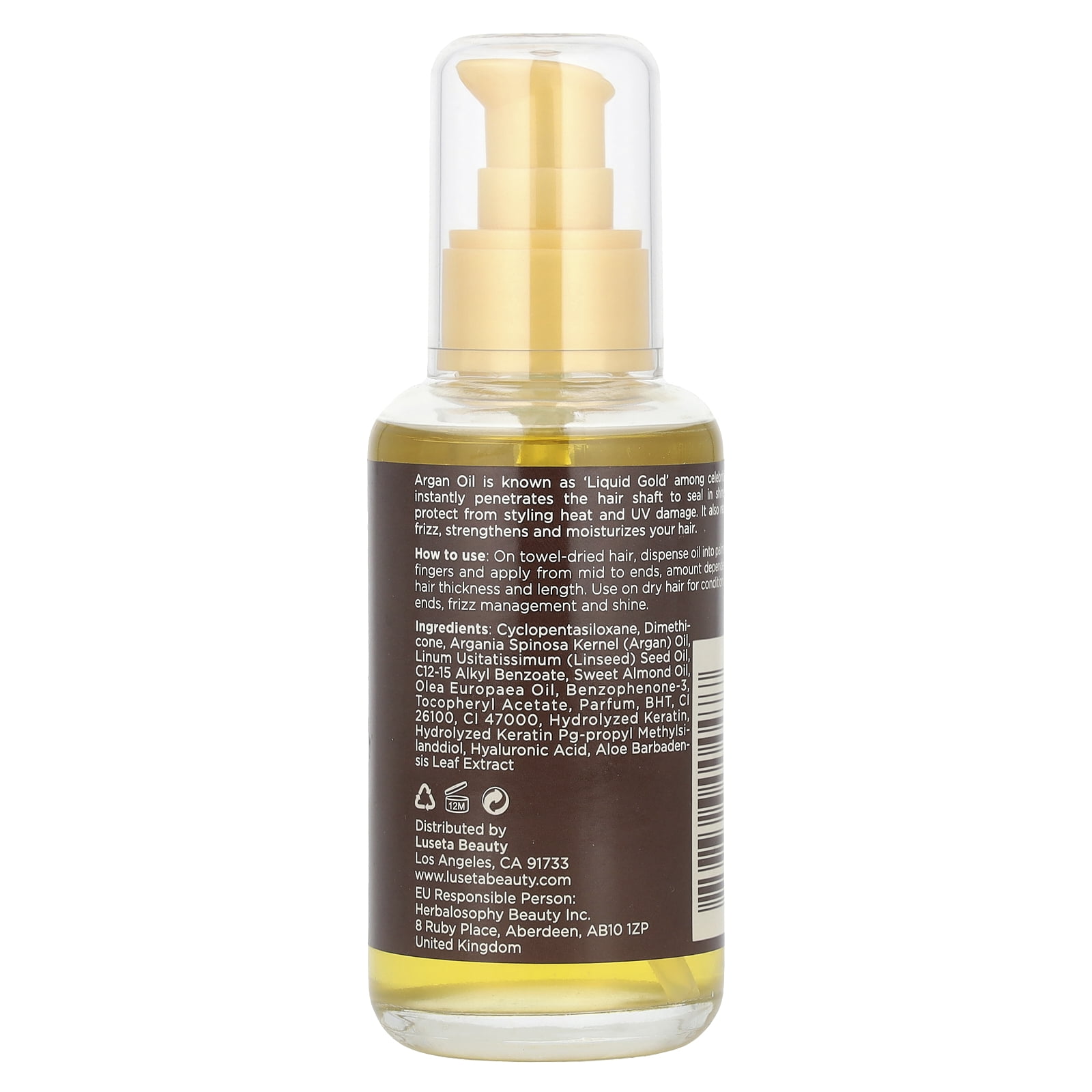 Luseta Argan Oil Smoothing &amp; Nourishing Hair Repair Serum for All Hair Types - Sulfate Free Pareben Free Color Safe