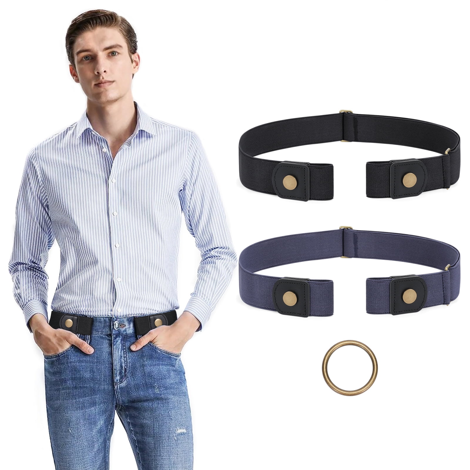 WHIPPY No Buckle Elastic Belt for Men, Nylon Stretch Buckle Free Belt for Jeans Pants