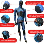 SPEARFISHING WORLD Blue Camo Two-Piece Wetsuit with Loading Chest Pad, Knee Protection, Anatomical Design for Freediving, Snorkeling, Swimming, Watersports
