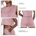 thumbnail image 4 of Conjunto de 2 piezas sin mangas con capucha para mujer con cordón elástico en la cintura y cómodos pantalones cortos de entrenamiento con capucha, 4 of 6