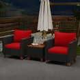 thumbnail image 5 of Costway 3PCS Outdoor Patio Rattan Furniture Set Wooden Table Top Cushioned Sofa Red, 5 of 12