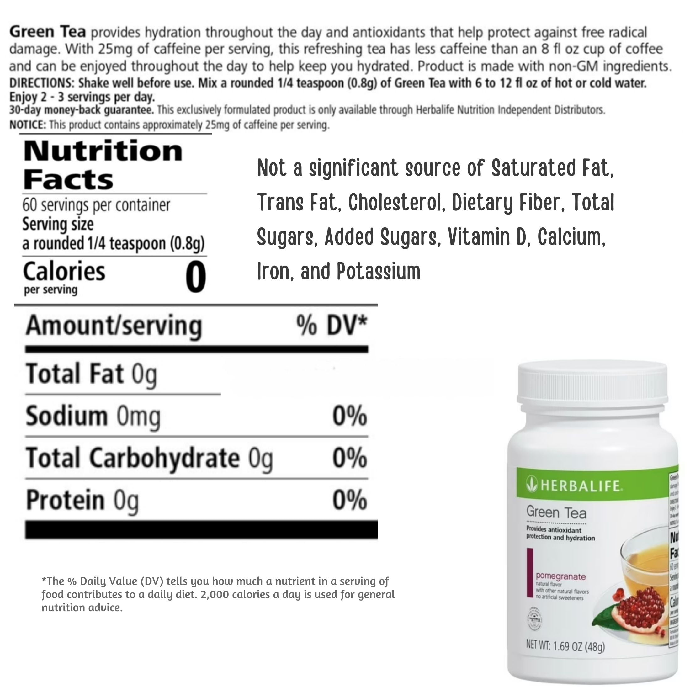Herba life. Green Tea: Pomegranate Flavor - Natural Flavor 1.69 Oz. (48g) with Shaker Bottle