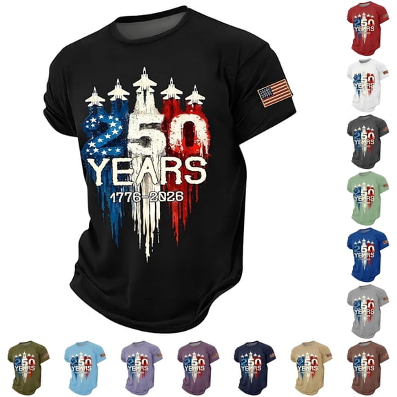 JAJAHO United States 250 Years Shirts For Men 1776-2026 Anniversary T Shirt Short Sleeve Crew Neck Graphic Tee Freedom Shirts