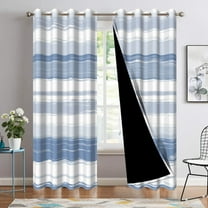 Nanqianyi Light Blue Stripe Room Darkening Window Curtains, 42 x 96 Inches Striped Grommet Drapes for Bedroom Living Room Thermal Insulated 2 Panels