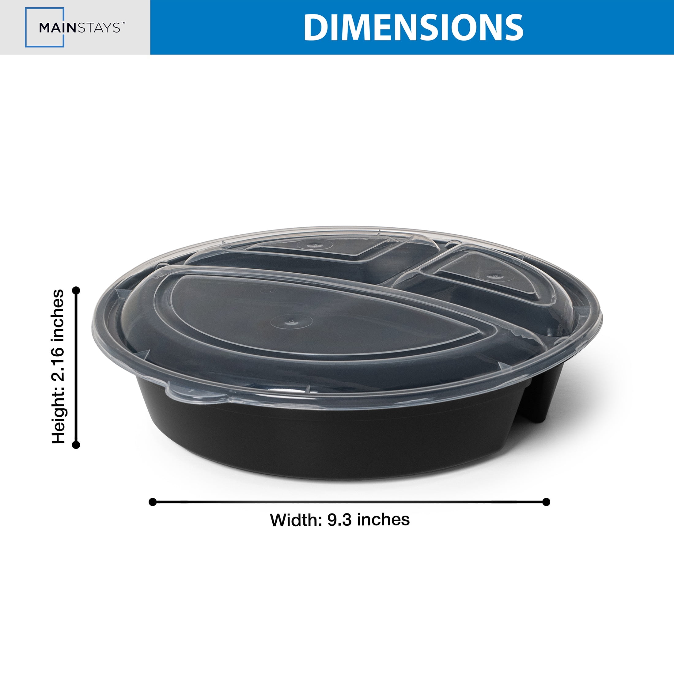 (2 pack) Mainstays 10-Piece (5 Containers + 5 Lids) Round Meal Prep Containers, 3-Compartments, 1L, BPA-Free, Microwave & Dishwasher Safe