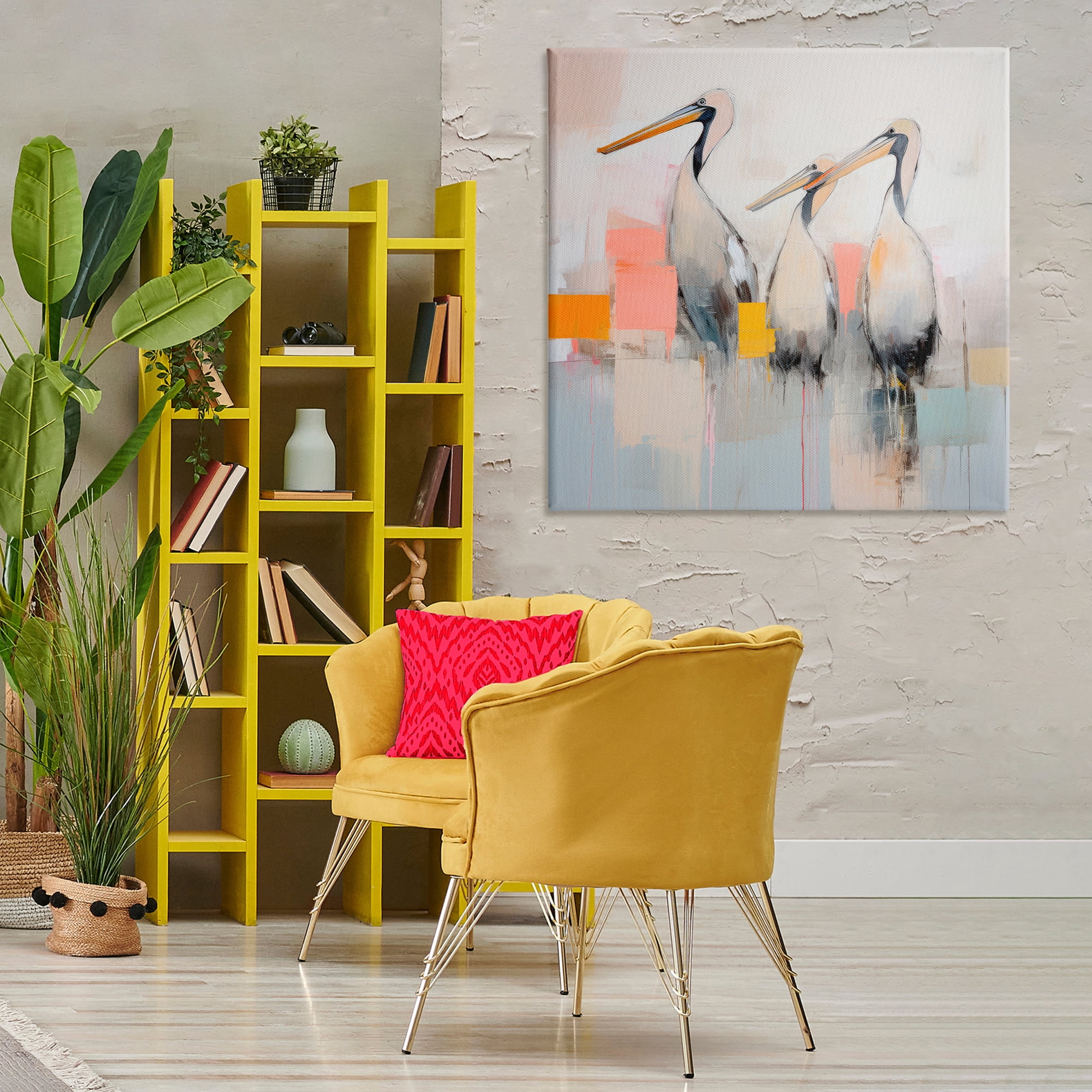 Stupell Industries Pelican Trio Abstract Animals & Insects Painting Gallery Wrapped Canvas Art Print Wall Art, 36 x 36