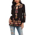 thumbnail image 2 of Higustar Embroidered Tops for Women Long Sleeve V Neck Plus Size Boho Mexican Style Blouse Peasant Tops Women T Shirts Casual Tee Ladies Tunics-S/Black/194/H, 2 of 7